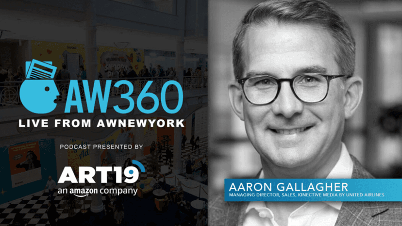 A photo of Aaron Gallagher with text reading AW360 Live from AWNewYork